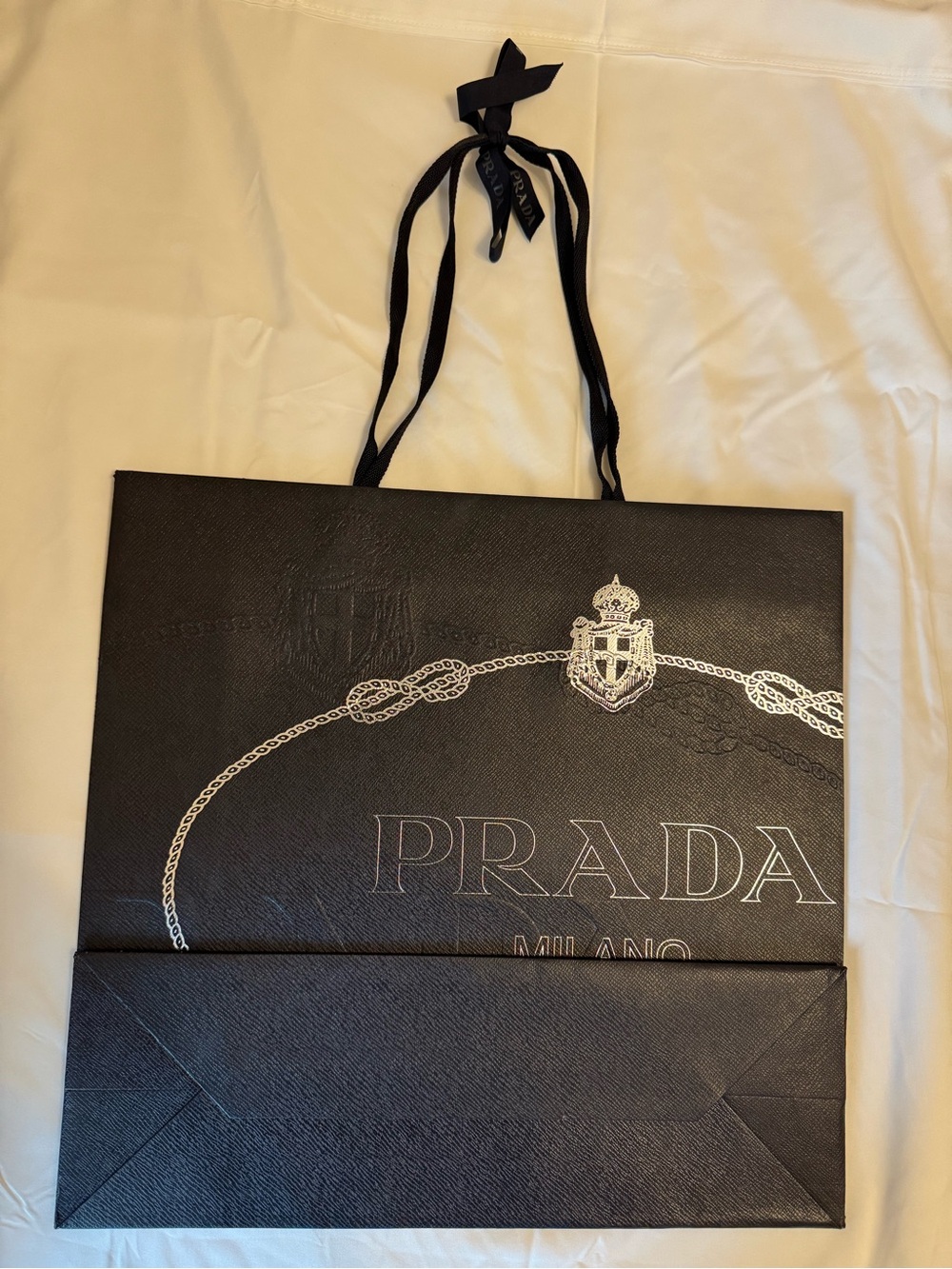 Prada Black Paper Shopping Bag with White Logo